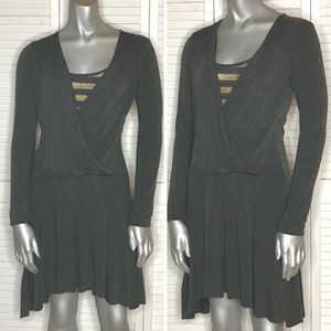 Lola Gray Draped Ruched Layered Knit Jersey Dress